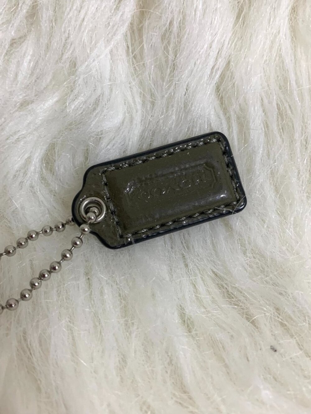 COACH Olive Green Patent Leather Mini Lozenge Hang Tag Purse Charm 1.5" H72